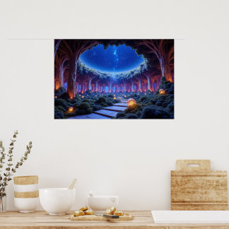Mystieke zwevende bomen in een surrealistische tui poster