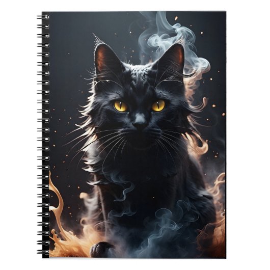 Mystified Black Cat in een waas van rook Notitieboek (Voorkant)
