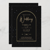 Mystique BLACK GOLD Sterrennacht Bruiloft Kaart (Voorkant / Achterkant)