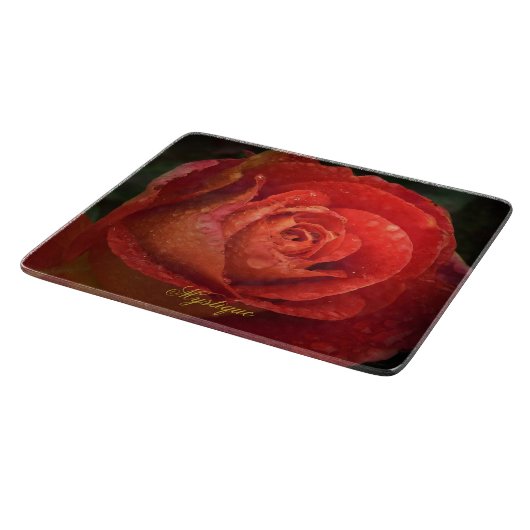 Mystique Dark Botanical Red Orange Rose Board Snijplank (Hoek)