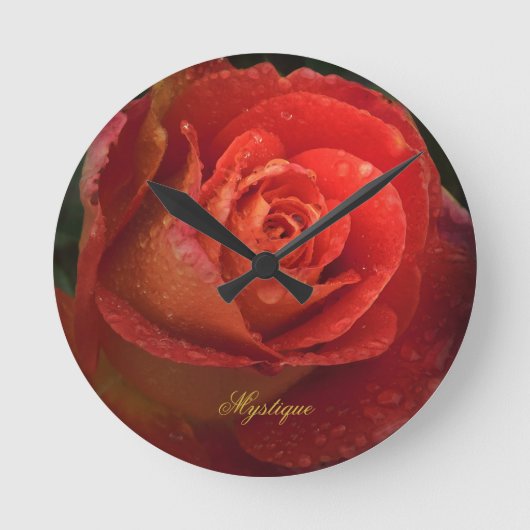 Mystique Dark Botanical Red Orange Rose Clock Ronde Klok (Voorkant)