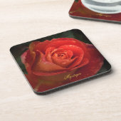 Mystique Dark Botanical Red Orange Rose Coaster Bier Onderzetter (Linkerzijde)