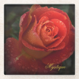 Mystique Dark Botanical Red Orange Rose Coaster Glazen Onderzetter