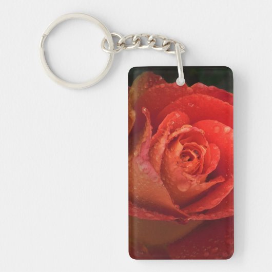 Mystique Dark Botanical Red Orange Rose Keyring Sleutelhanger (Voorkant)