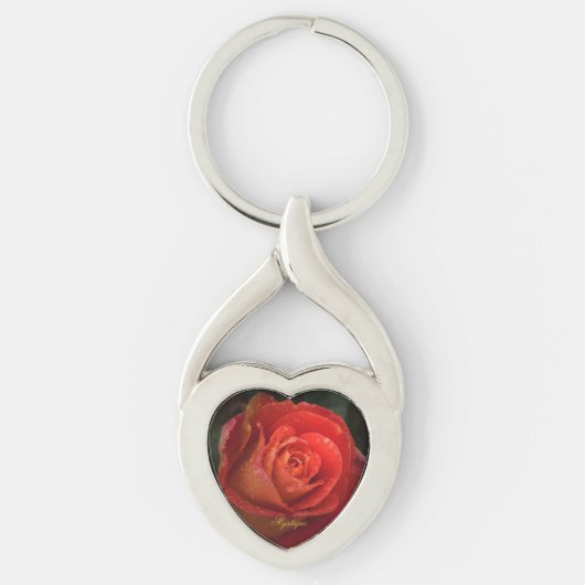 Mystique Dark Botanical Red Orange Rose Keyring Sleutelhanger (Voorkant)