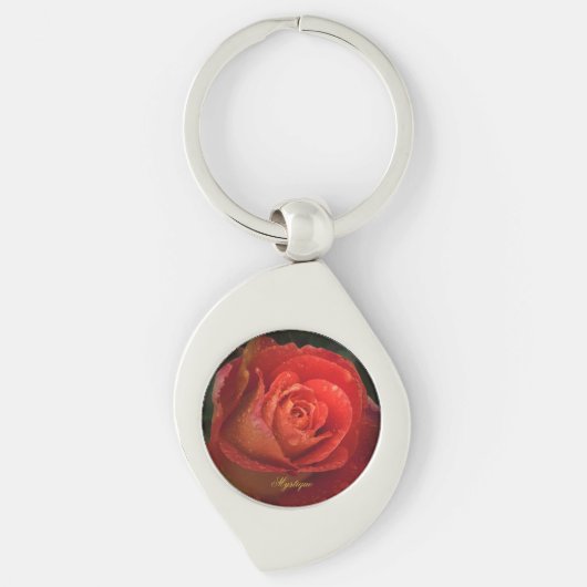 Mystique Dark Botanical Red Orange Rose Keyring Sleutelhanger (Voorkant)