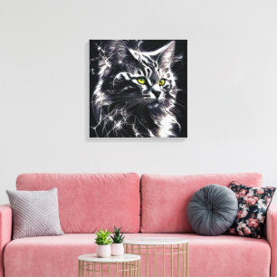 Mystique in zwart en zilver - Mystique Cat Canvas Afdruk
