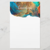 Mystisch Abstract Blauwgroen koraalgoud Briefpapier (Voorkant)
