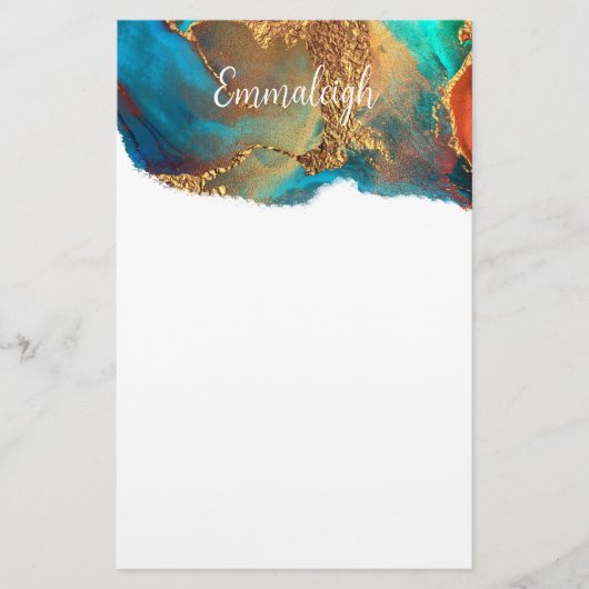 Mystisch Abstract Blauwgroen koraalgoud Briefpapier (Voorkant)