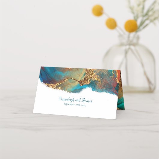 Mystisch Abstract Blauwgroen koraalgoud Plaatskaartje (Achterkant)