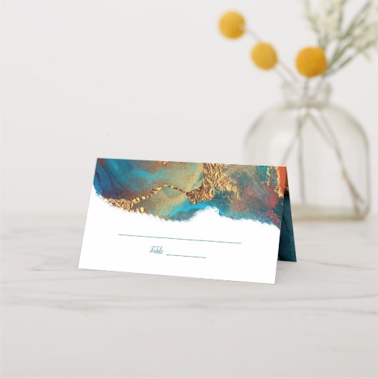 Mystisch Abstract Blauwgroen koraalgoud Plaatskaartje (Voorkant)