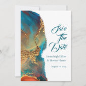 Mystisch Abstract Blauwgroen koraalgoud Save The Date (Voorkant)