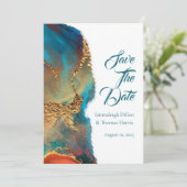 Mystisch Abstract Blauwgroen koraalgoud Save The Date (Staand voorkant)