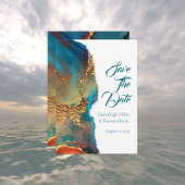 Mystisch Abstract Blauwgroen koraalgoud Save The Date