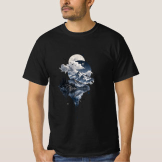Mystisch berglandschap Maan en geometrische Clo T-shirt