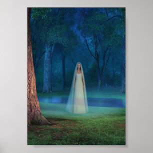 Mystisch bos bij nacht – Fantasie Kunst Poster