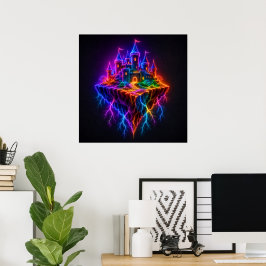 Mystisch gloeiend fort op een zwevend eiland Kunst Poster
