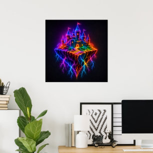 Mystisch gloeiend fort op een zwevend eiland Kunst Poster
