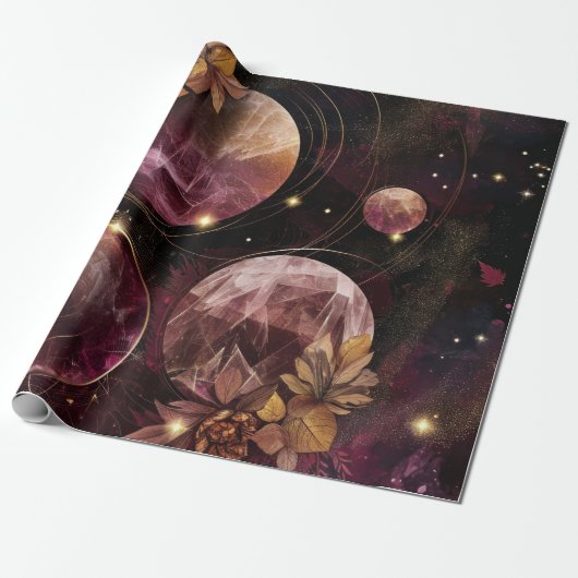 Mystisch Kristalplaneet Paars Ruimte Cadeaupapier (Uitgerold)