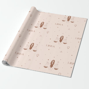 Mystisch Libra-sterrenbeeldpatroon in roze en brui Cadeaupapier