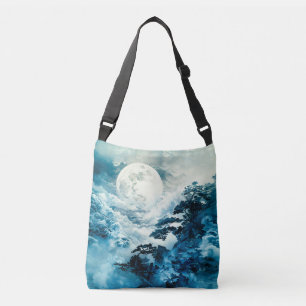 Mystisch maanverlicht berglandschap crossbody tas