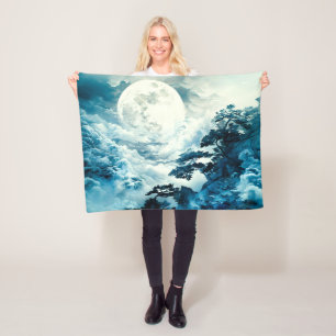 Mystisch maanverlicht berglandschap fleece deken