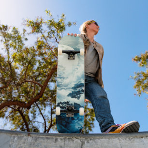 Mystisch maanverlicht berglandschap persoonlijk skateboard