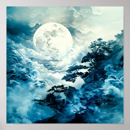 Mystisch maanverlicht berglandschap poster (Voorkant)