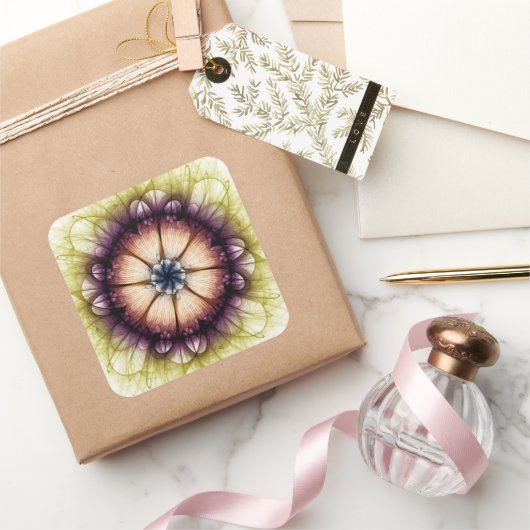 Mystisch, magisch, bloemtisch patroon vierkante sticker (Geschenken)