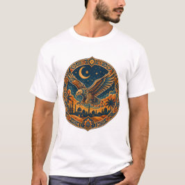 Mystische Arabische Uil Wassende Maan Woestijn Kun T-shirt
