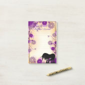Mystische eendriek met lijnen (geel met paars) post-it® notes (Op bureau)