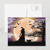 Mystische heks, zwarte kat, volle maan briefkaart (Voorkant / Achterkant)