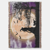 Mystische heks, zwarte kat, volle maan deken (Voorkant Verticaal)