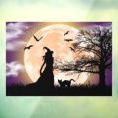Mystische heks, zwarte kat, volle maan raamsticker (Vel 3)