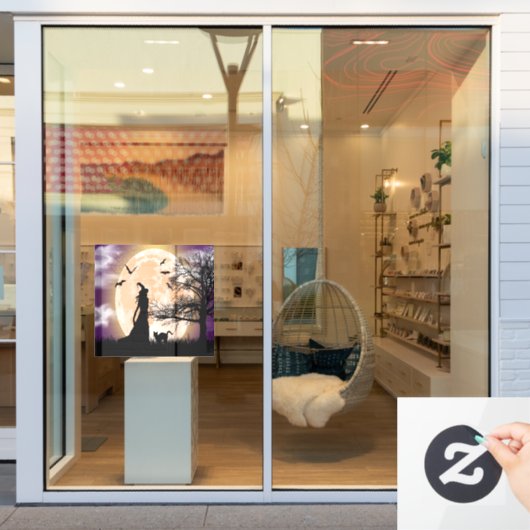 Mystische heks, zwarte kat, volle maan raamsticker (Winkelraam)