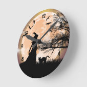 Mystische heks, zwarte kat, volle maan ronde klok (Hoek)