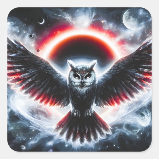 Mystische Kosmische Hemelse Uil Vierkante Sticker (Voorkant)
