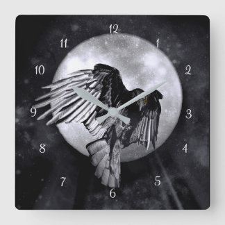 Mystische Magische Raven of Crow en Moon Vierkante Klok