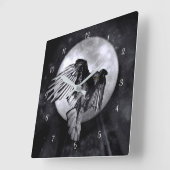 Mystische Magische Raven of Crow en Moon Vierkante Klok (Hoek)