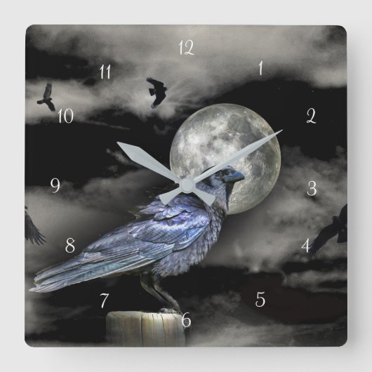Mystische Magische Raven of Krogen en Maan Vierkante Klok (Voorkant)