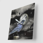 Mystische Magische Raven of Krogen en Maan Vierkante Klok (Hoek)