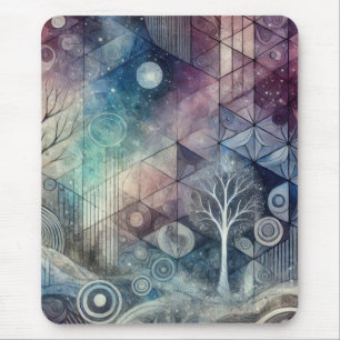 Mystische nachthemel geometrische patronen & witte muismat