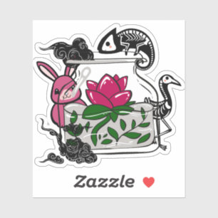 Mystische pot met skeletkameleon sticker