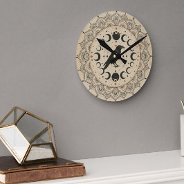 Mystische Raven Maanfase Mandala Hemelse Kunst Ronde Klok