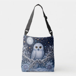 Mystische Schneeeule im nächtlichen Wintergarten Crossbody Tas