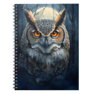 Mystische Uil Watercolor Kunst | Donkere Bos Maan  Notitieboek