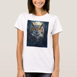Mystische Uil Watercolor Kunst Donkere Bos Maan T-shirt