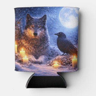 Mystische Uil Wolf Raaf Kaarsen Winter Sneeuw Blikjeskoeler