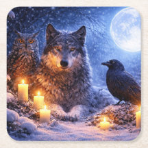 Mystische Uil Wolf Raaf Kaarsen Winter Sneeuw