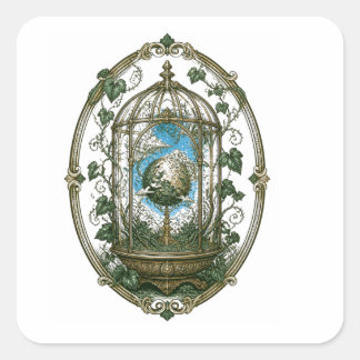 Mystische Vogelkooi Botanische Vintage Gotische Ku Vierkante Sticker